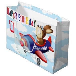 Grand Sac Cadeau Chien volant avion Boy Anniversaire