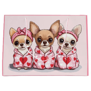 Grand Sac Cadeau Chiens de Chihuahua de la Saint-Valentin