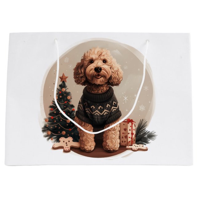Grand Sac Cadeau Chiens de chiot de Noël Goldendoodle (Devant)