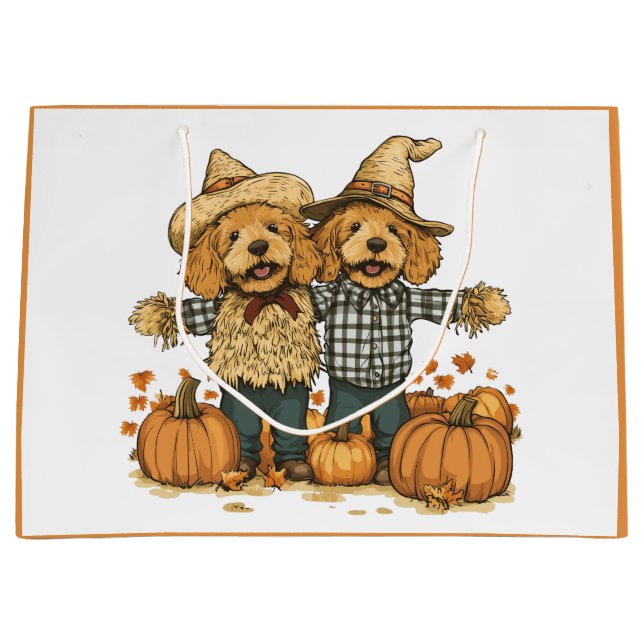 Grand Sac Cadeau Chiens de Goldendoodle de la récolte d'automne (Devant)