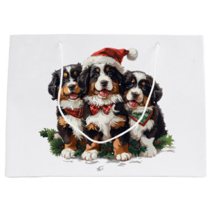 Grand Sac Cadeau Chiens de montagne bernois de Noël