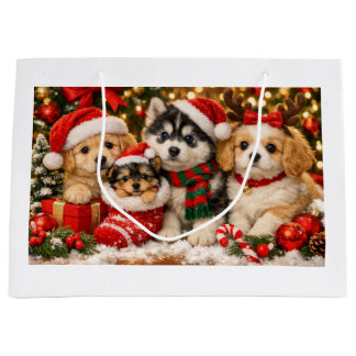 Grand Sac Cadeau Chiens de Noël