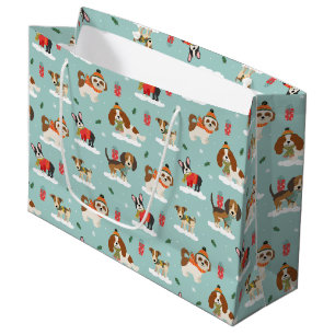 Grand Sac Cadeau Chiens de Noël en Motif d'Écharpes douillettes