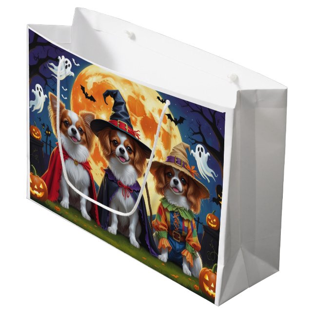 Grand Sac Cadeau Chiens de Papillon Citrouille Halloween Funny (Devant Angle)