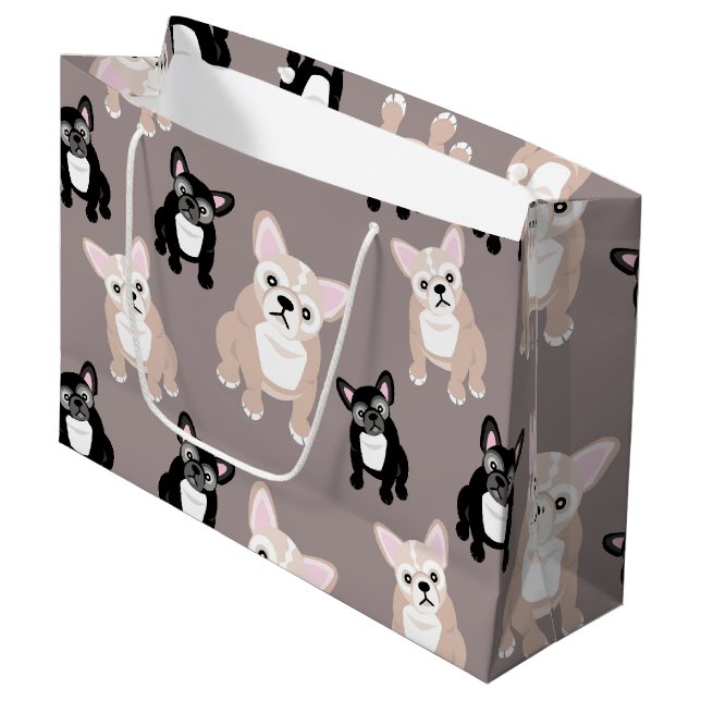Grand Sac Cadeau Chiens de taureau français mignons (Devant Angle)
