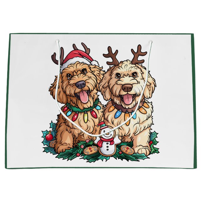 Grand Sac Cadeau Chiens Goldendoodle de Noël (Devant)