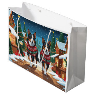 Grand Sac Cadeau Chiens Kelpie Australiens Noël Neige Vacances
