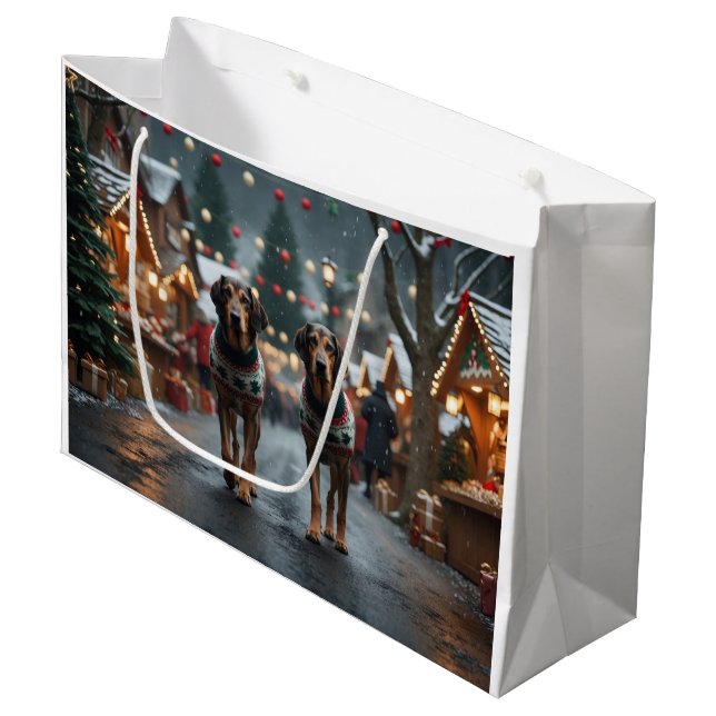 Grand Sac Cadeau Chiens Lévriers de Noël Fête de neige (Devant Angle)
