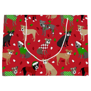 Grand Sac Cadeau Chiens Pitbull de Noël