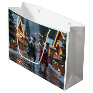 Grand Sac Cadeau Chiens Rat Terrier Noël Neige Fêtes