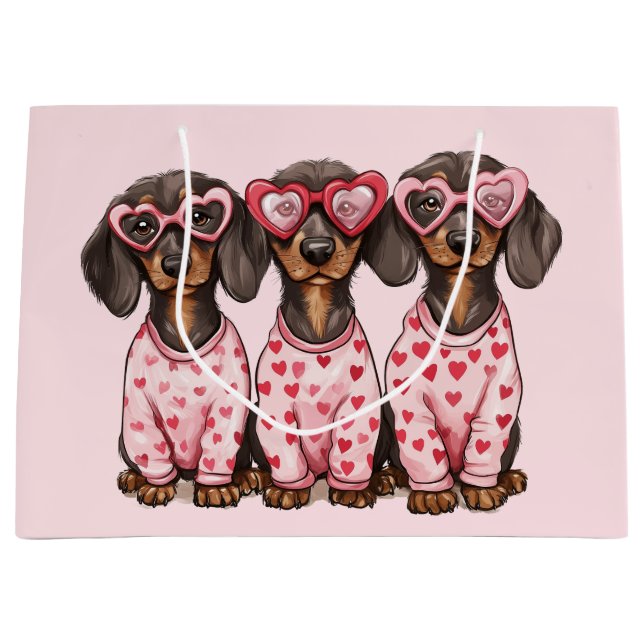 Grand Sac Cadeau Chiens saucisses pour la Saint-Valentin (Devant)