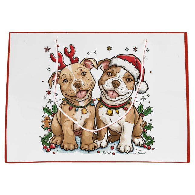 Grand Sac Cadeau Chiens taureaux de Noël Pit (Devant)