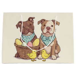 Grand Sac Cadeau Chiens taureaux de Pâques