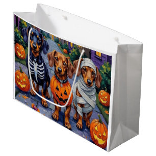 Grand Sac Cadeau Chiens teckel faisant un tour ou un traitement lor