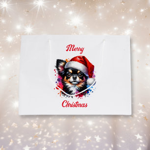 Grand Sac Cadeau Chihuahua Chien à Santa Hat Noël