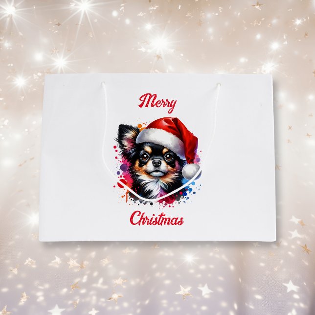 Grand Sac Cadeau Chihuahua Chien à Santa Hat Noël (Créateur téléchargé)