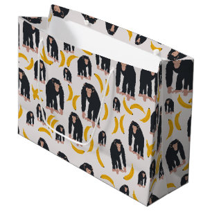 Grand Sac Cadeau Chimpanzé singe et Motif bananier