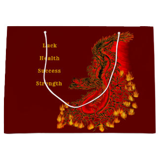 Grand Sac Cadeau Chine Dragon rouge et or design