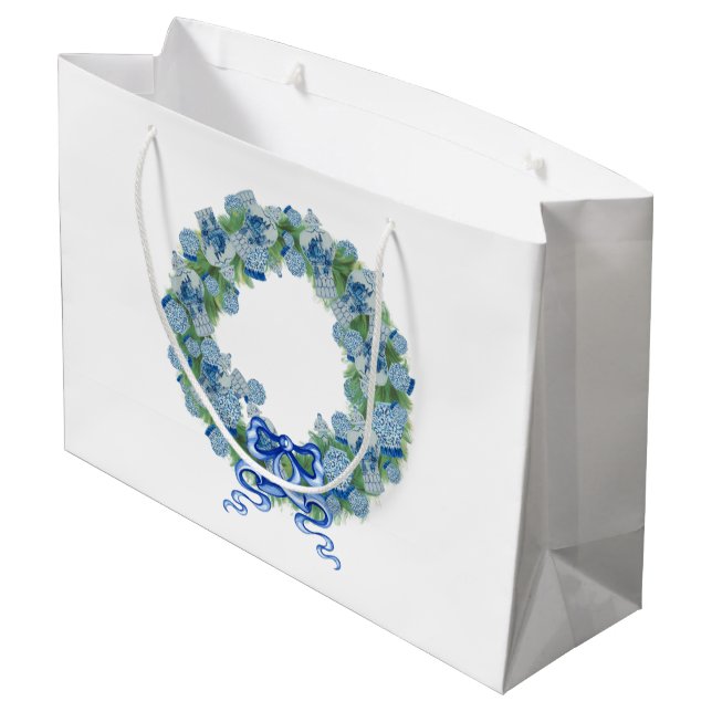 Grand Sac Cadeau Chinoiserie de Noël bleu fourre-tout (Dos Angle)