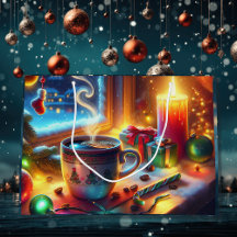 Chocolat chaud dans une fenêtre de Noël