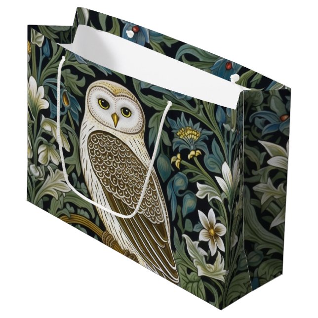 Grand Sac Cadeau Chouette blanche style Art nouveau (Devant Angle)