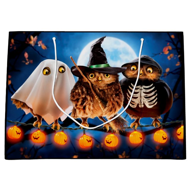 Grand Sac Cadeau Chouette d'Halloween (Devant)