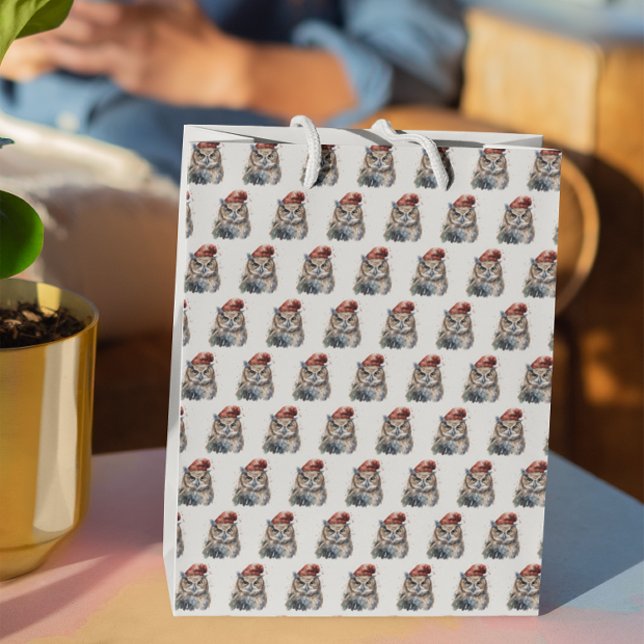 Grand Sac Cadeau Chouette d'hiver enchantée (Créateur téléchargé)