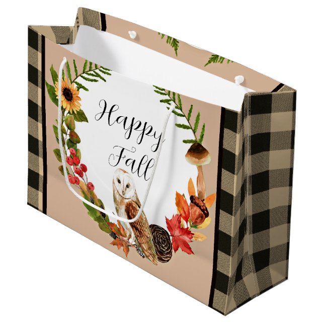Grand Sac Cadeau Chouette et nature avec texte personnalisable (Devant Angle)