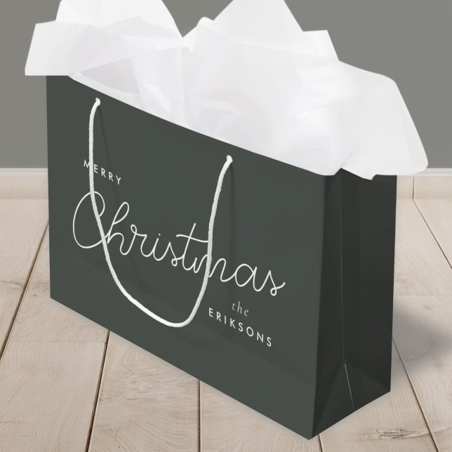Grand Sac Cadeau Chrétien moderne | Forest Green Dark Dusky (Contemporary holiday gift bag designed for custom, simple, and modern festive wrapping)