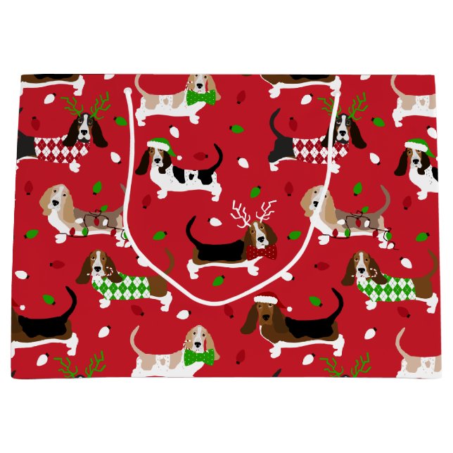 Grand Sac Cadeau Christmas Basset Hound (Devant)