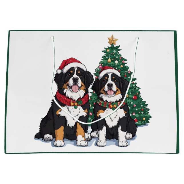 Grand Sac Cadeau Christmas Bernese Mountain Dogs (Devant)