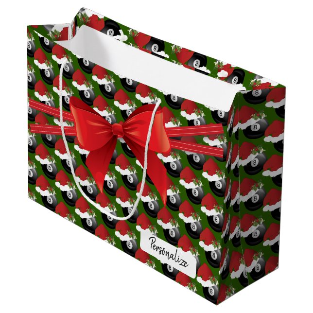 Grand Sac Cadeau Christmas Billiard Eight Ball Pattern (Devant Angle)