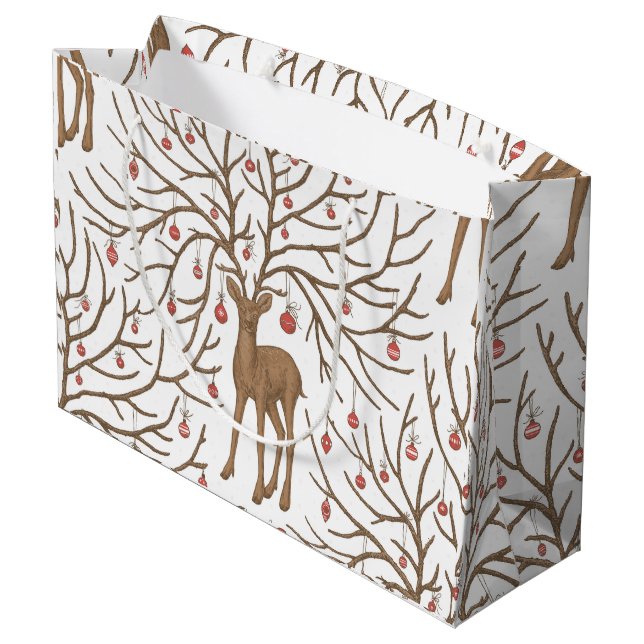 Grand Sac Cadeau Christmas deer on white (Dos Angle)