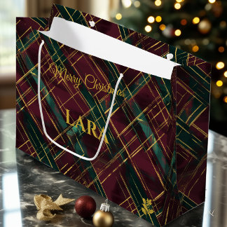 Grand Sac Cadeau Christmas Gift Bag Modern Plaid Tartan Pattern