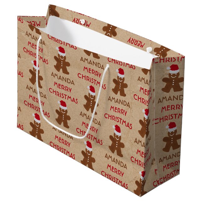 Grand Sac Cadeau Christmas Gingerbread Homme Cookies Nom personnali (Devant Angle)