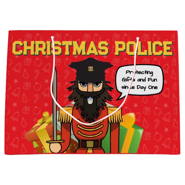 Grand Sac Cadeau Christmas Police Gift Bag – Funny Holiday Desig (Devant)
