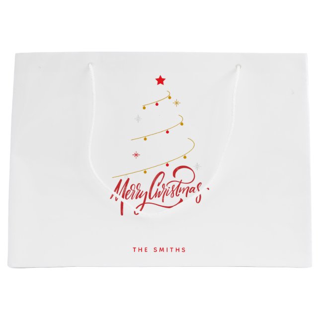 Grand Sac Cadeau Christmas Tree Typography Script Minimalist (Devant)