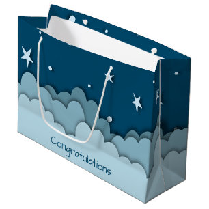Grand Sac Cadeau Ciel bleu avec étoiles et nuages Félicitations