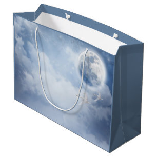 Grand Sac Cadeau Ciel bleu magique avec cygnes volants