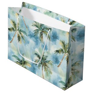 Grand Sac Cadeau Cieux Bleus Île Tropicale Palmiers Anniversaire