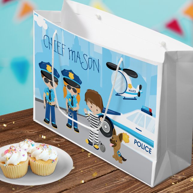 Grand Sac Cadeau Cignon petit homme de police avec prénom (Créateur téléchargé)
