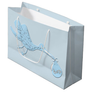 Grand Sac Cadeau Cigogne bleue livrant le garçon