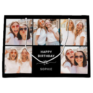 Grand Sac Cadeau Cinq grilles photo   Black Happy Birthday