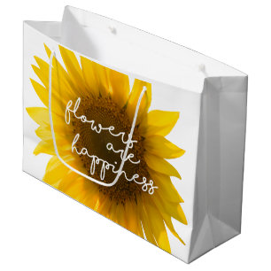 Grand Sac Cadeau Citation tournesol "les fleurs sont le bonheur"