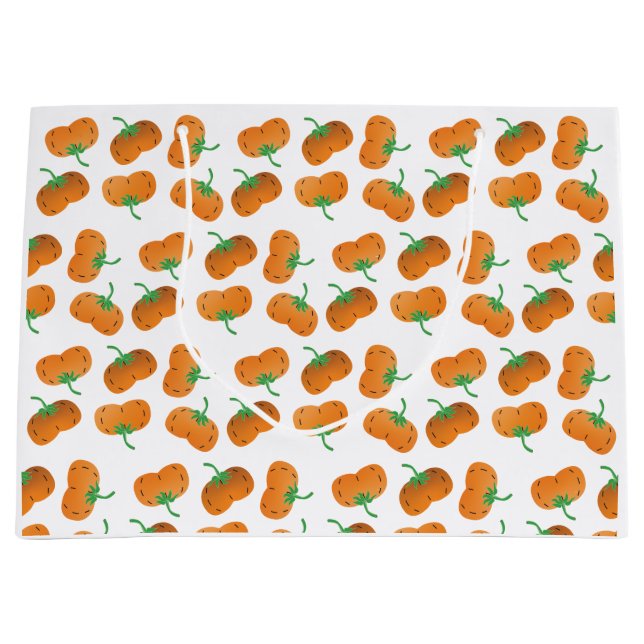 Grand Sac Cadeau Citrouille Automne Motif Automne Orange Vert (Devant)