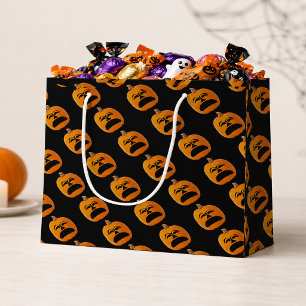 Grand Sac Cadeau Citrouille de Halloween visage mécontent Jack o La