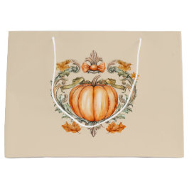 Grand Sac Cadeau Citrouille Élégante d'Automne