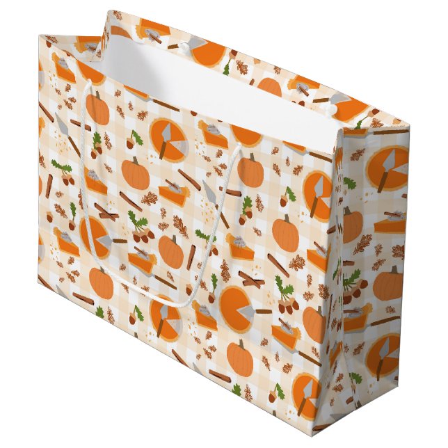 Grand Sac Cadeau Citrouille Pie Automne Motif d'automne (Devant Angle)