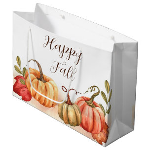 Grand Sac Cadeau Citrouilles aquarelles d'automne avec texte person