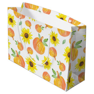 Grand Sac Cadeau Citrouilles d'aquarelle et tournesols